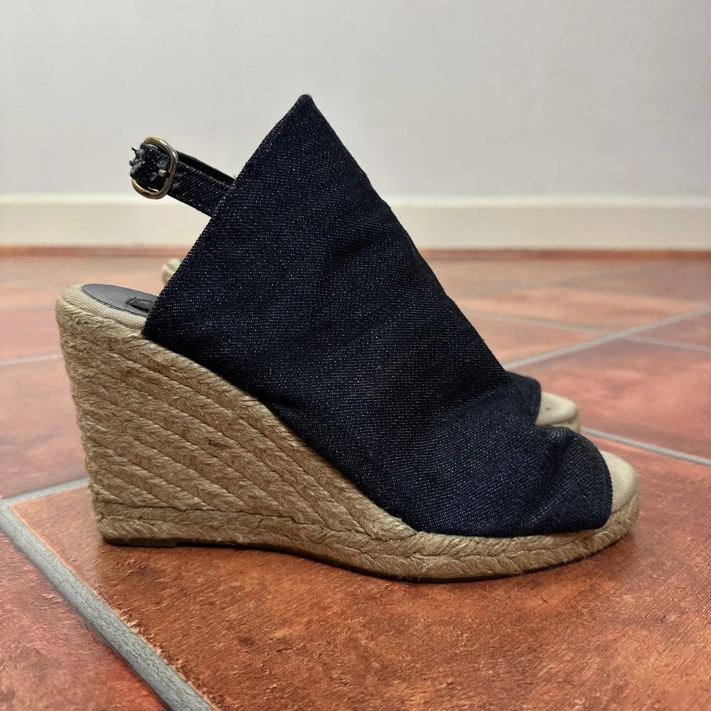 Maria Pino Denim Espadrille Slingback Open Toe Wedge Sandals Size US 9